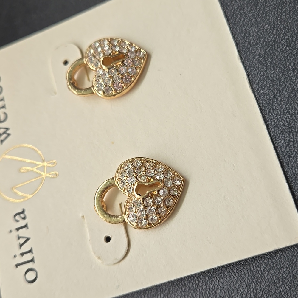 Olivia Welles Heart Lock Mini Earrings, NWT